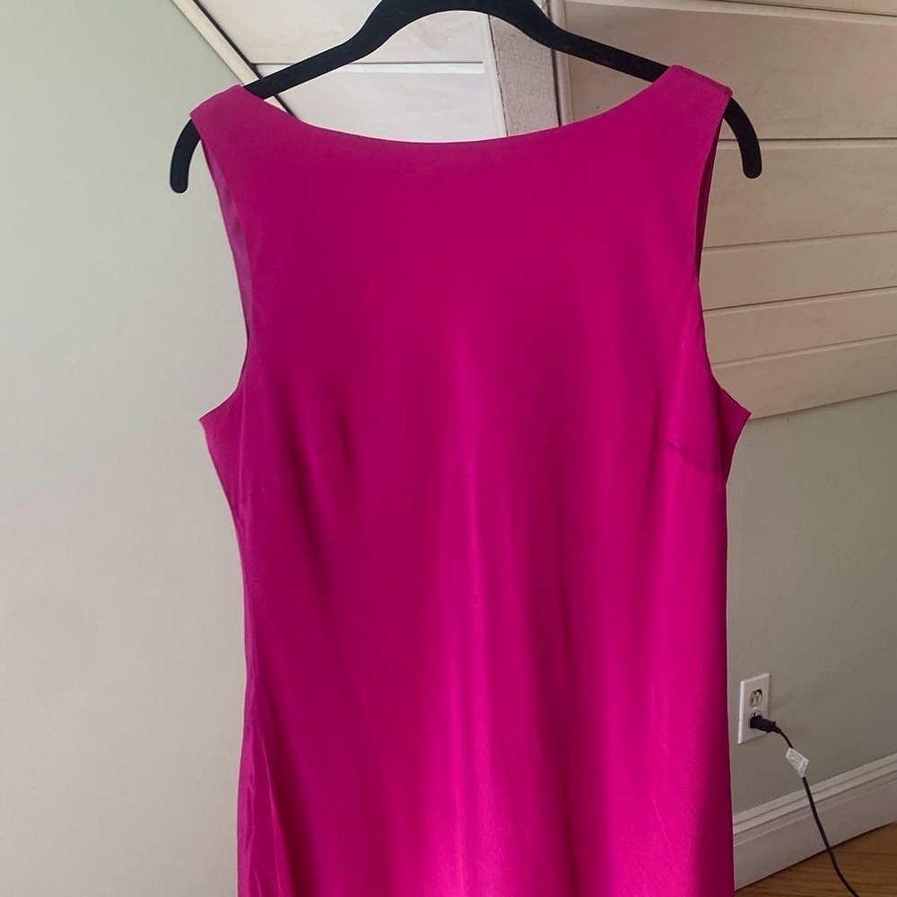 Silk Evan Picone Cocktail Dress Fuchsia Pink Drape Back Layered Skirt Sz 14 VTG - Picture 4 of 16